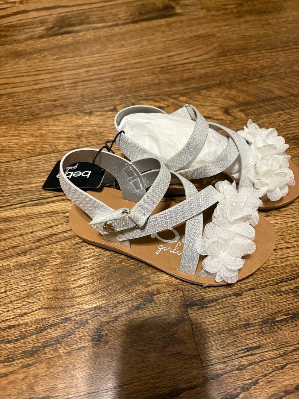 bebe White Floral Strap Girls Sandals